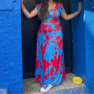Vakkest Womens 2 Piece Ruffle Floral Tank Top Wrap Boho Tropical Long Skirt Set